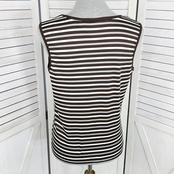 Covington Striped Ribbed Knit Tank Top Brown White Medium Stretchy - Picture 4 of 10